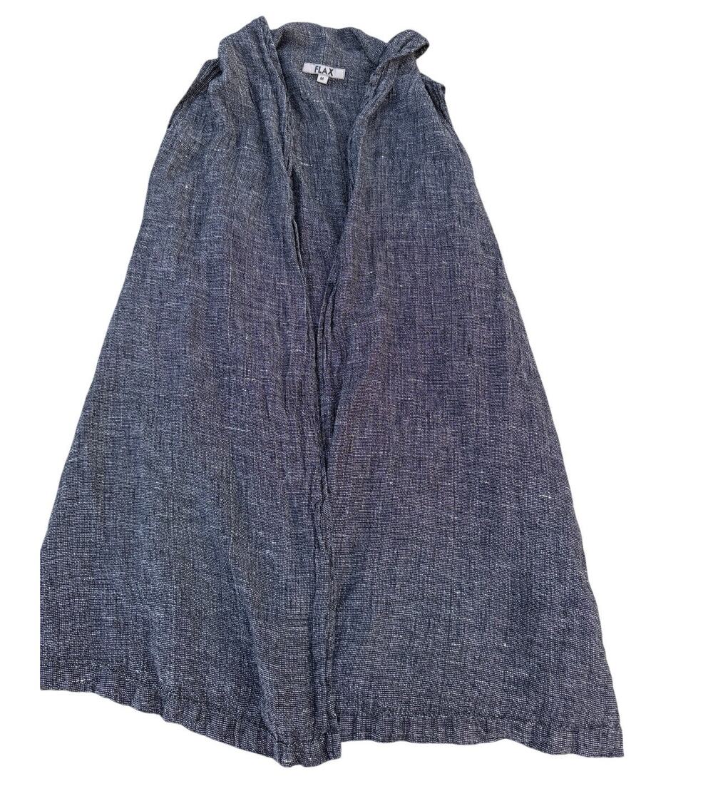 Flax Long Sleeveless Cardigan - 100% Linen - Black - Size Medium